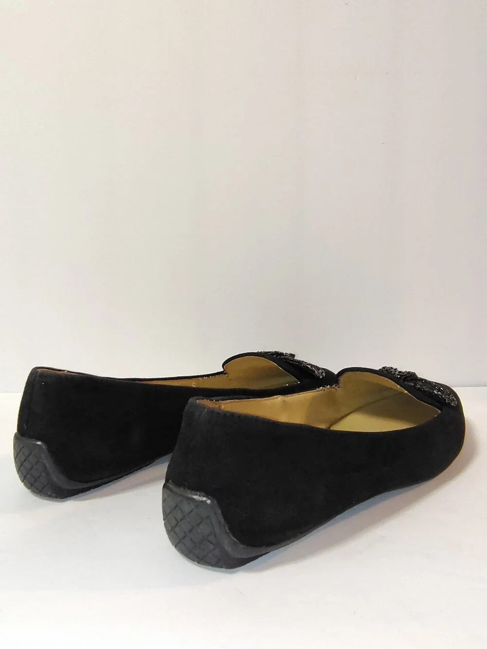 Talbots Women's Francesca Beaded Bow Suede Driving Moccasins Slip-On Flat Black